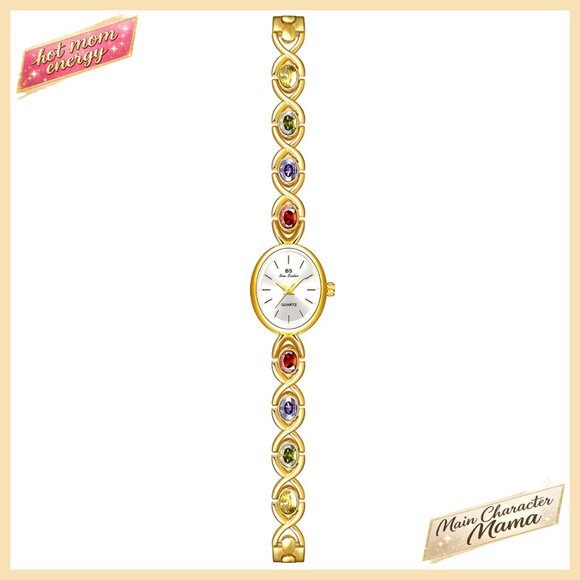 Vintage Gold-Tone Quartz Wrist Watch with Jade Crystal Oval Dial Waterproof main image 6